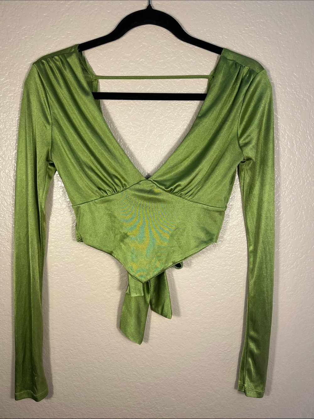 Green Long-Sleeve Wrap Crop Top - Women